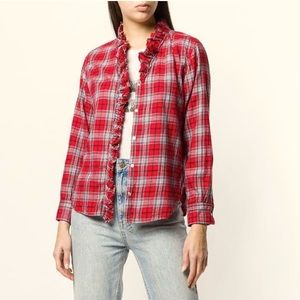 Isabel Marant Etoile Plaid Button Down Ruffle Shirt